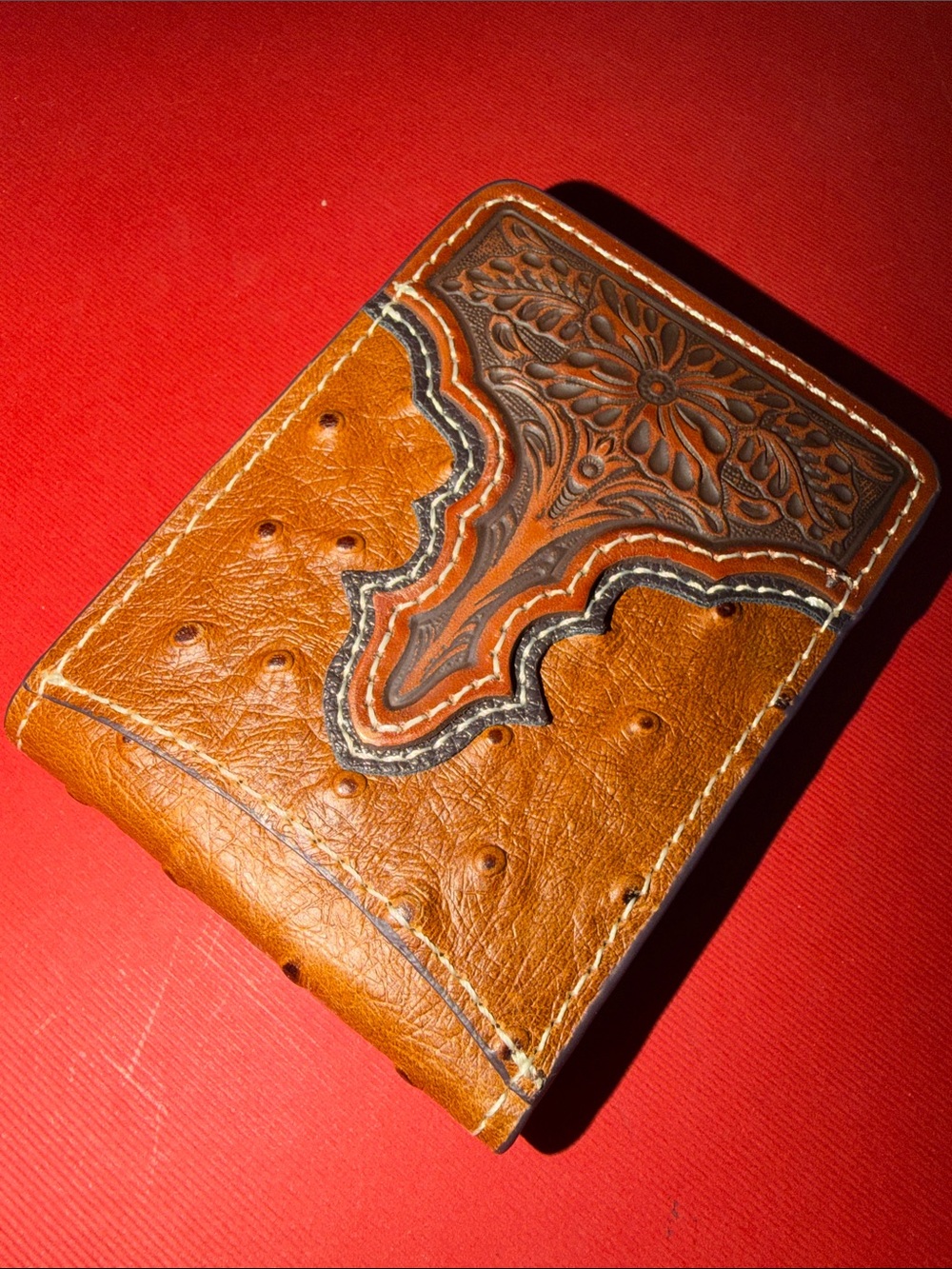 NWOT Ariat Tan Brown Tooled Leather Money Clip Wallet